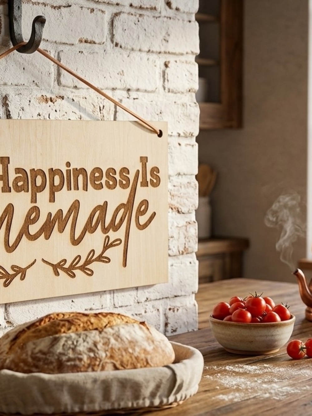 Wooden 'Happiness Is Homemade' Wall Sign - Natural Wood & Brown